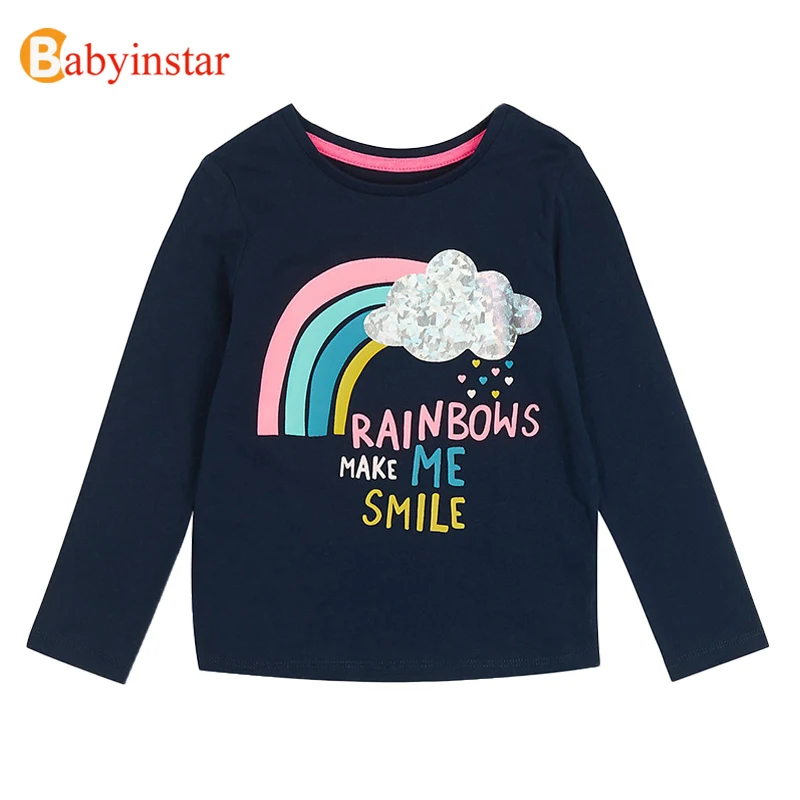 

Babyinstar Baby Girls T-shirts 2019 New Arrival Full Sleeve Cute Rainbow Pattern Toddler Children Clothing Kids Casual T Shirts