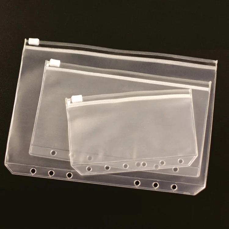 

A6 Punched Pockets for Notebooks 6 Holes Zipper Loose Leaf Bags PVC Document Storage Bag WB2931