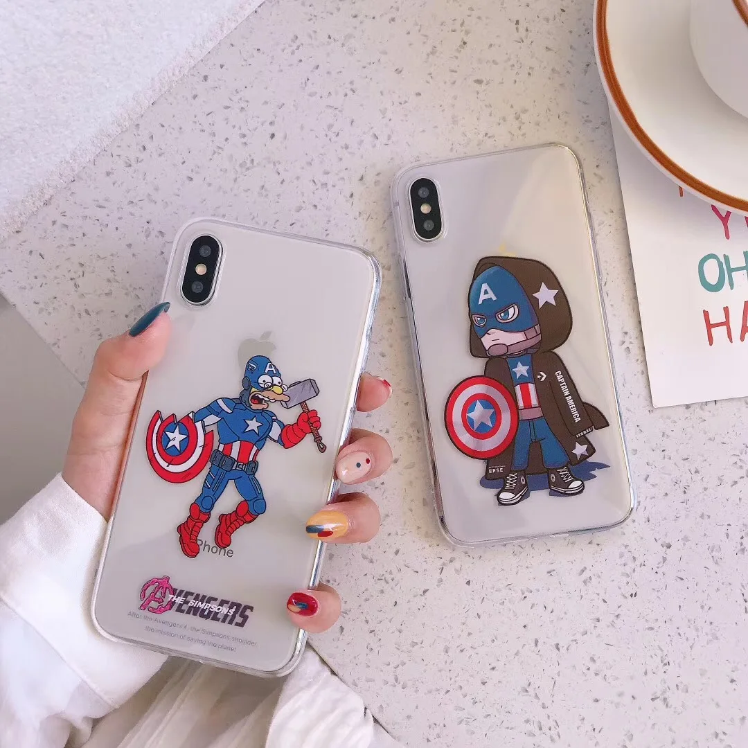 Американский бренд мультфильм Marvel Мстители чехол для Apple IPhone X XS Max Xr 7 8 6 s Plus