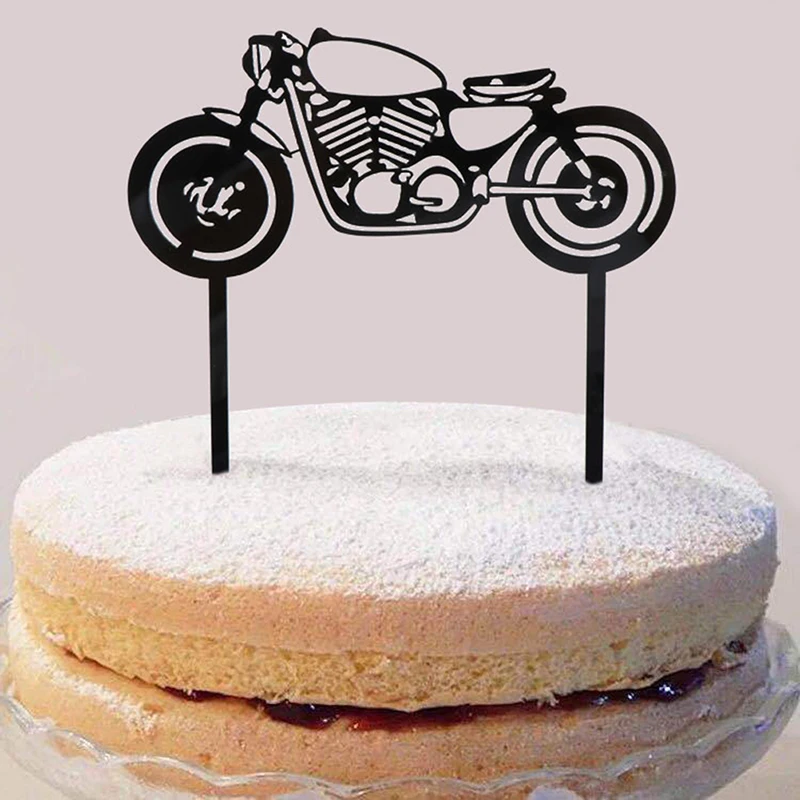 Motorcycle Happy Birthday Acrylic Cake Topper Gold Motorbike For Wedding Party Decorations Baby Shower | Дом и сад