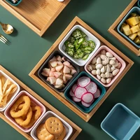 nordic square snack plate grid bamboo wood dried fruit tray household ceramic bowl snack nut sauce fruit box dish platter