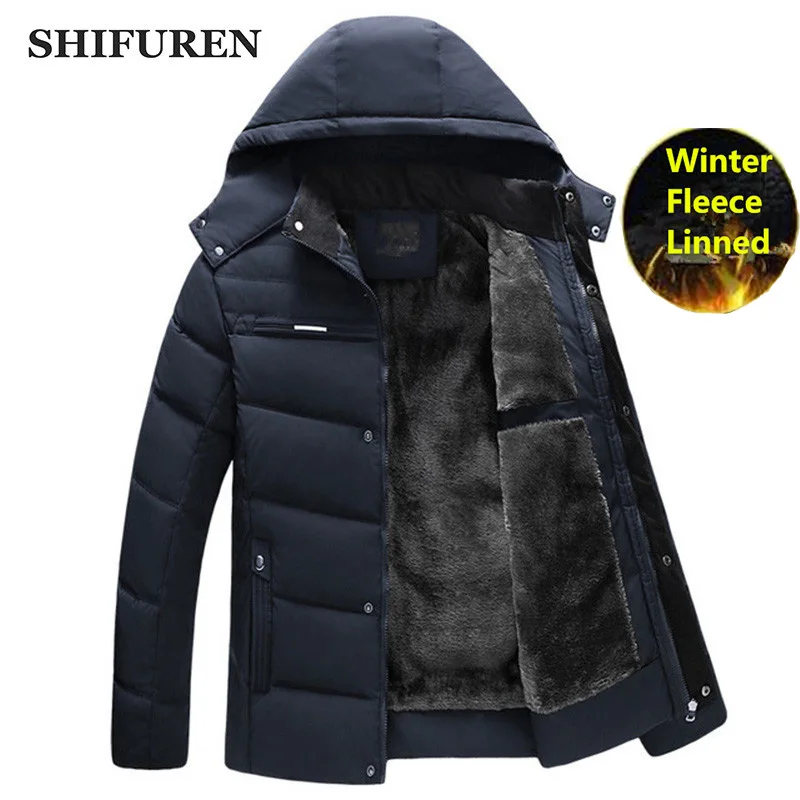 Зимняя мужская куртка SHIFUREN 2019 утепленная флисовая парка с капюшоном верхняя