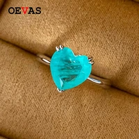 oevas 100 925 sterling silver fashion 1010mm heart synthesis paraiba tourmaline gemstone rings for women party fine jewelry