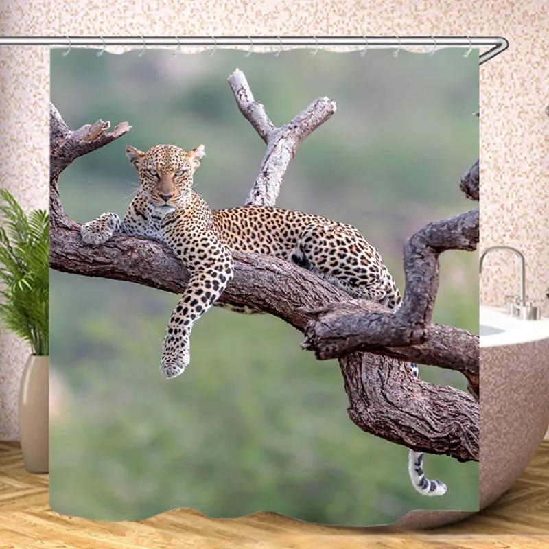 Leopards Lying down Branches Cat Tree Waterproof Shower Curtain With Hock Bathroom Curtains Bath Bathing Sheer For Home Decor | Дом и сад