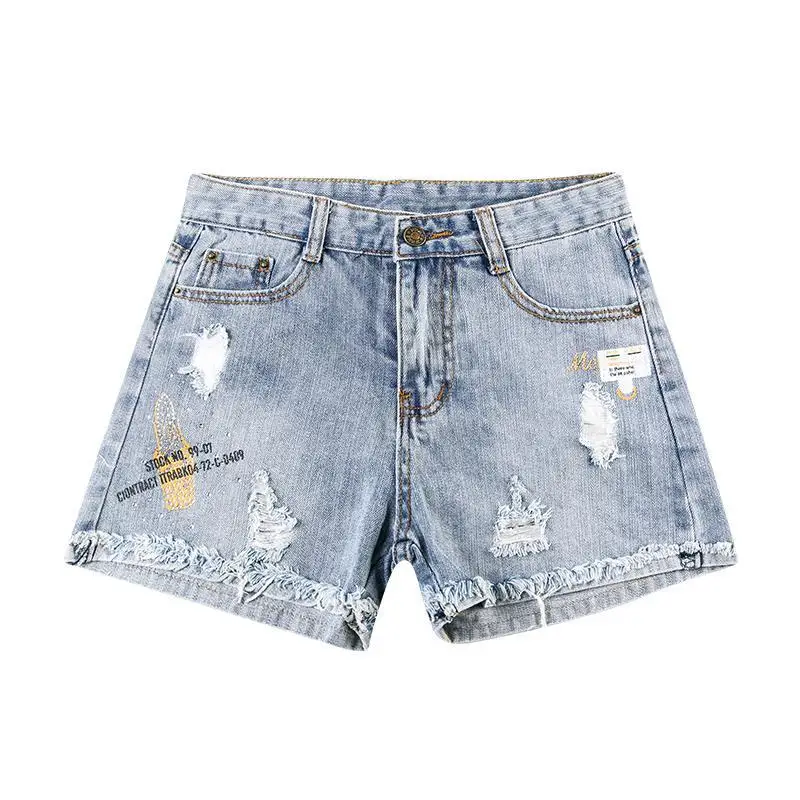 

Holed denim shorts women's fashion ins2021 summer new high waist thin wide leg thin A-line hot pants