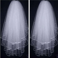 distinctive design3 layer wedding veil satin edge elbow length bridal veils pearls comb
