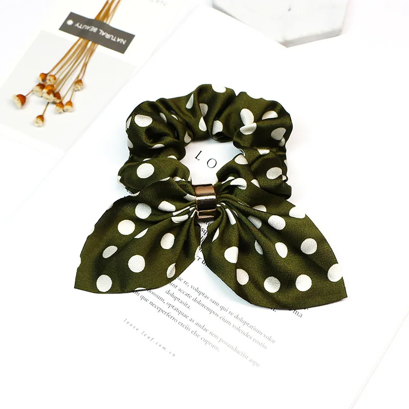 green scrunchie Корейские женские полосатые резинки для волос с бантами, металлический держатель, эластичная повязка на голову, резинки для волос для девочек, аксессуары для волос Gumki Do Wlosow - Цвет: green scrunchie