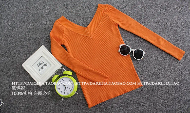 

v-neck dew shoulder elastic knit long-sleeve pullovers render unlined upper garment to coat of cultivate morality