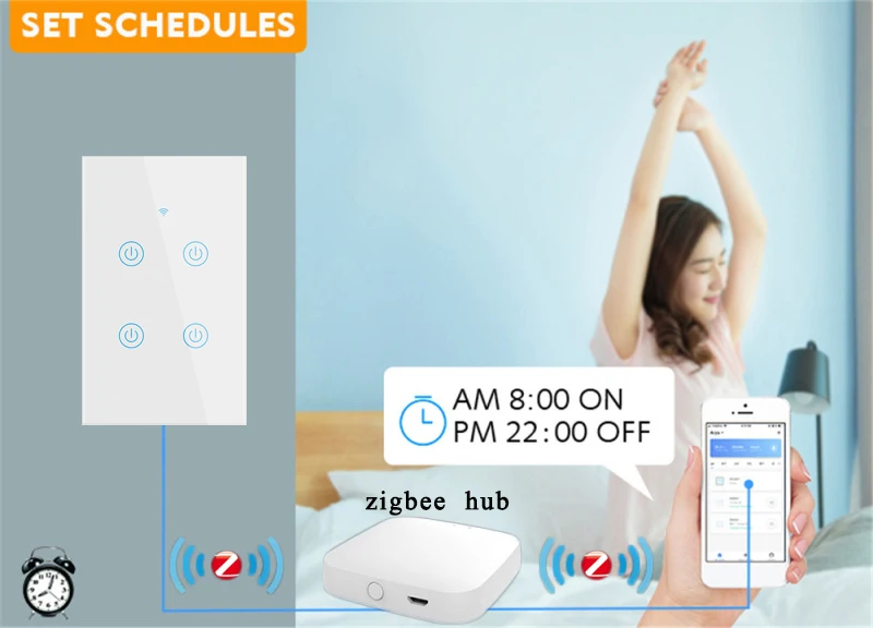 

Smart Life APP 1/2/3/4 Gang Zigbee Smart Touch Switch Home Wall Button For Alexa And Google Home Assistant US Standard