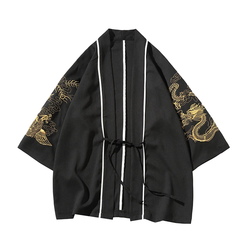 

Nice Men Cardigan Jackets Men Kimono Traditional Open Stitch Jacket Male Three Quarter Sleeve Loose Coats Harajuku Cardigan