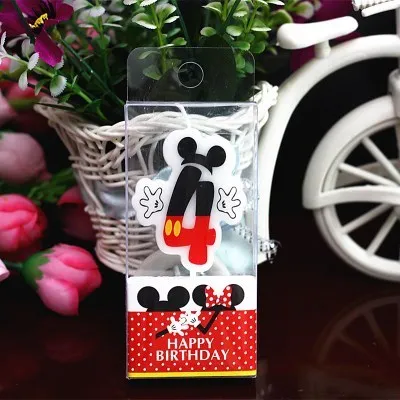 Mickey 4 Горячая День рождения номер 0-9 свечи мультфильм Микки Минни Маус Свеча на торт ко дню рождения торт украшения для кексов вечерние украшения - Цвет: Mickey 4
