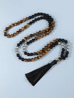 yuokiaa natural tiger eye black onyx bead necklace meditation108 mala tassel necklace bohemian yoga spirit jewelry for women men