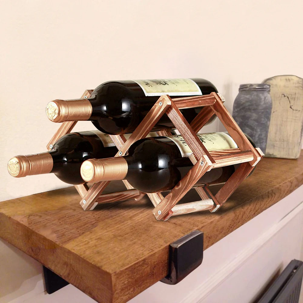 

Solid Wood Foldable Wine Rack Diamond Countertop 3 Bottles Household Durable and Sturdy with Smooth Surface