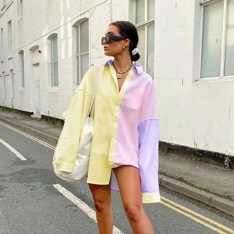 

Блузка женская, с длинным рукавом, контрастная, в стиле пэчворк, свободная, на пуговицах, в Корейском стиле, для осени и весны, 2020