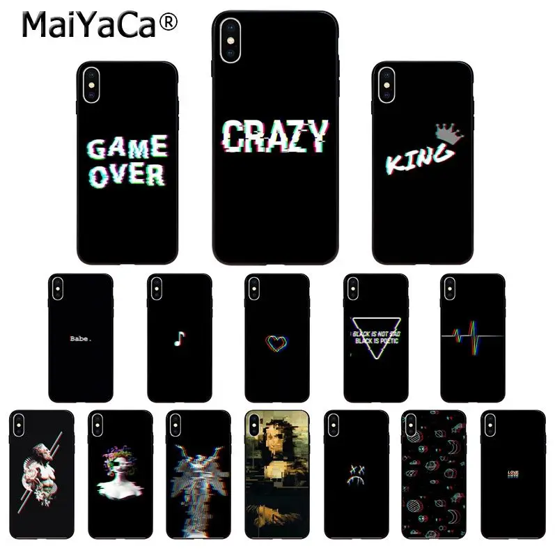MaiYaCa черный фон глюк нет сигнала узор текст телефон чехол для iPhone X XS MAX 6 6S 7 7plus 8 8Plus