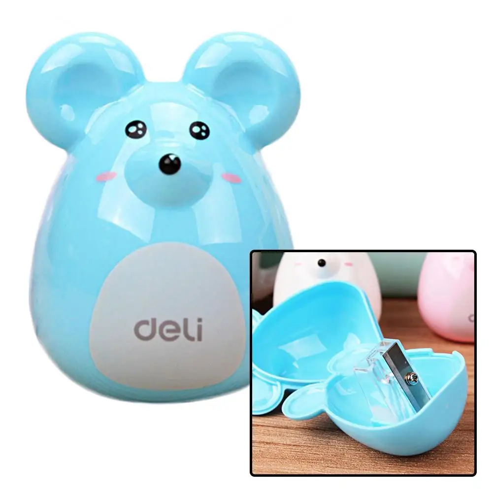 Новый Deli милый Kawaii Милая пластиковая Мышь точилка для карандаша ручная