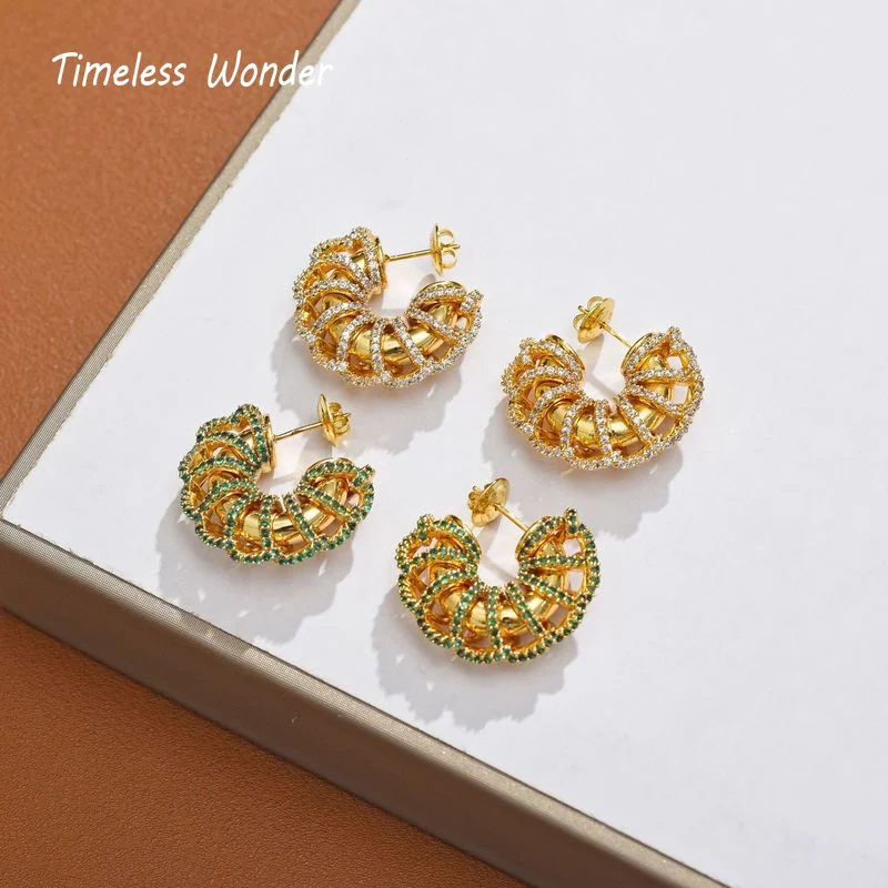

Timeless Wonder Fancy Zirconia Geo Hoop Earrings for Women Jewelry Goth Boho Luxury Brand Ins Party Boho Runway Rare Mix 6686