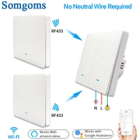 wifi rf433 smart wall light switchno neutral wireless transmitter tuya app control alexa google home compatible 123 gang