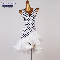 latin dance sexy v neck big swing skirt black white polka dot leopard color dance costume female stage competition suit