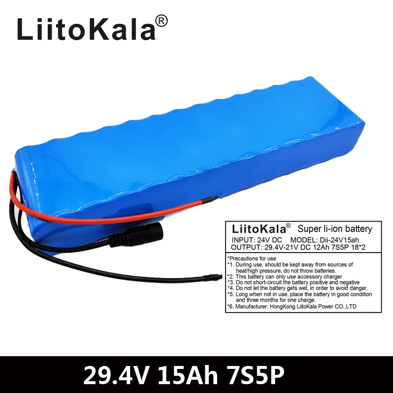 

LiitoKala 7S5P 29,4 в 15 Ач электрический велосипед мотор электровелосипед скутер 24 В литий-ионный аккумулятор 18650 литиевые перезаряжаемые батареи 15 ...