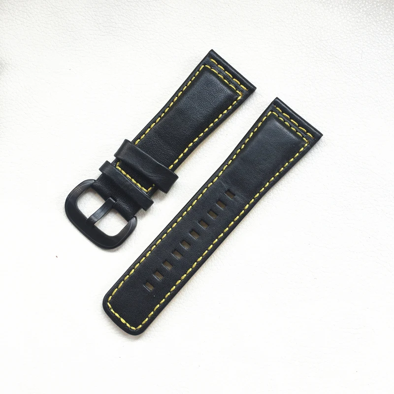 28mm*24mm Soft Calf Leather Brown Black With White Yellow Stitches Wristband Watch Band Strap Belt For Seven Friday Bracelet