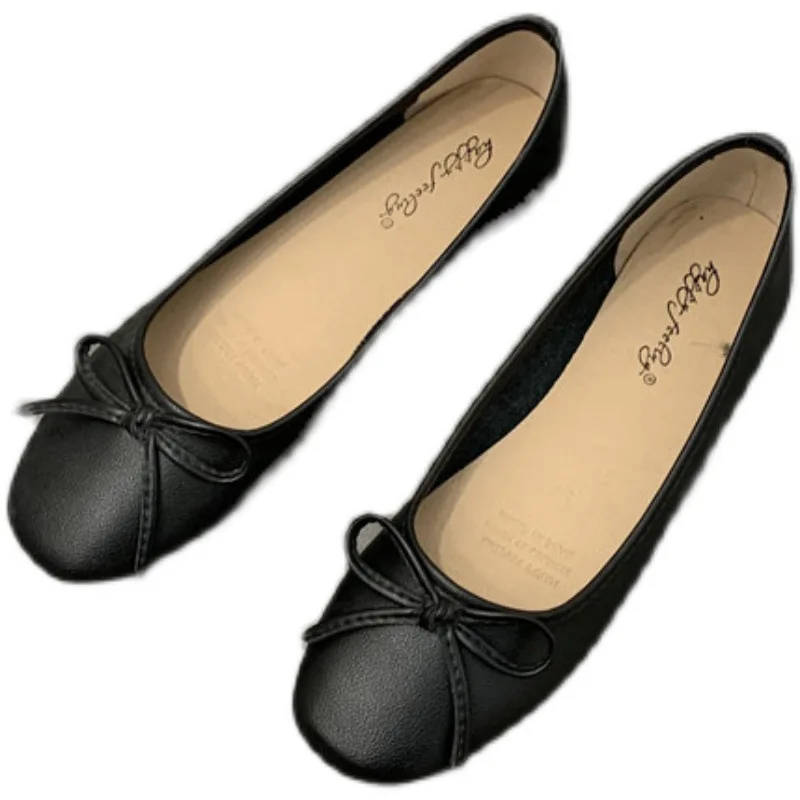 

2021 Women Bow Flats Leather Slip on Flat Shoes For Woman Shallow Single Shoes Butterfly Knot Loafers Green Ladies Boat Shoes