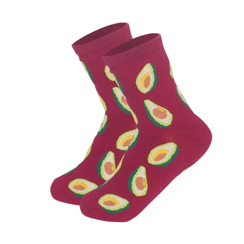 Avocado Женские носки в японском стиле Харадзюку, счастливые фрукты, цветы, известное искусство, Живопись Ван Гога, носки по щиколотку, забавные подарки - Цвет: Avocado