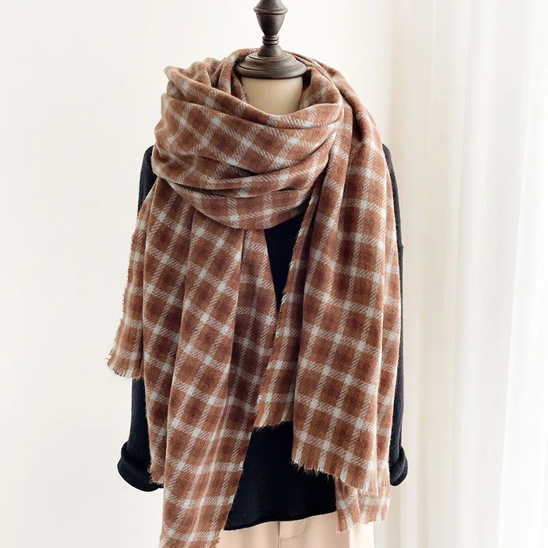 

2021new classicPlaid cashmere imitation women's scarf decoration double-sided outside with cold proof shawl thickened warm scarf