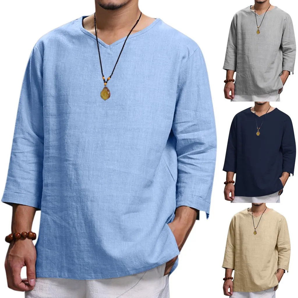 

2021 Plus Size Men's Summer New Pure Cotton And Hemp Top Comfortable Blouse Top M-4XL camisa masculina hawaiian shirt streetwear