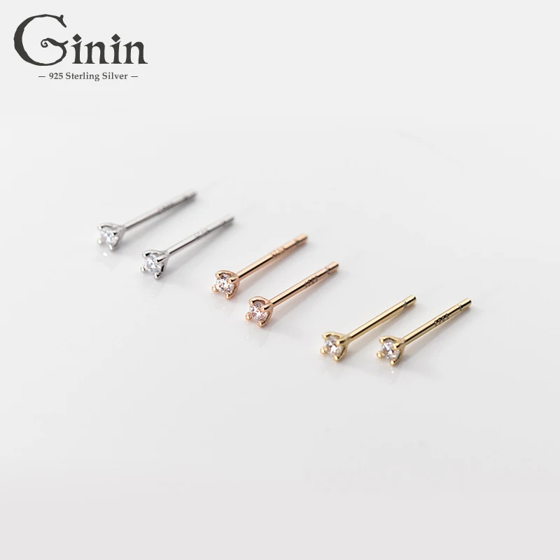 

Ginin 925 Sterling Silver Korean Personality Simple Mini Temperament Single Zircon Stud Earrings for Women Girl Daily Jewelry