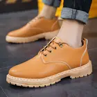 Кожаные мужские туфли с круглым носком для работы и кухни, мужские повседневные туфли в британском стиле на шнуровке, мужские туфли-оксфорды на плоской подошве
