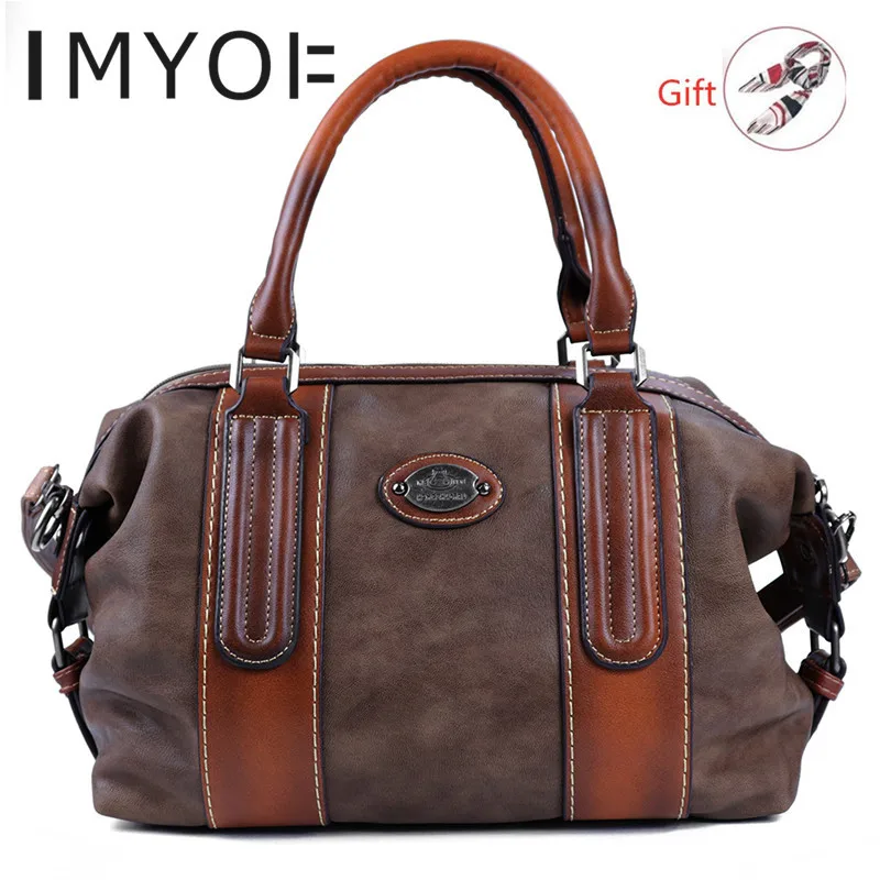 IMYOK сумки с верхними ручками для женщин в стиле ретро дизайнерские из мягкой кожи