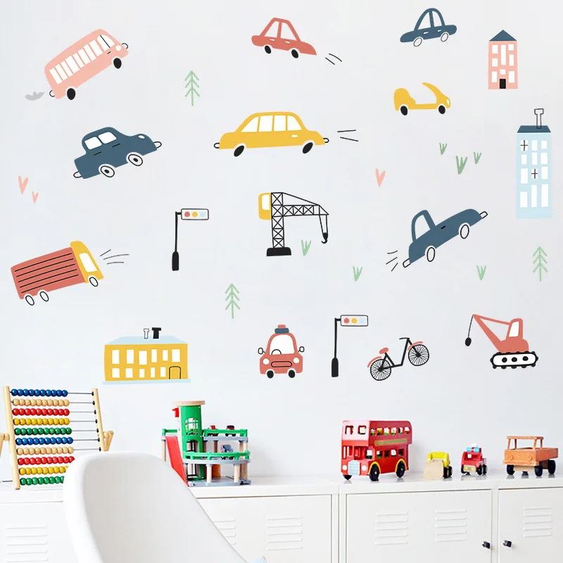 Мультяшные автомобили настенные наклейки для детской комнаты спальни гостиной
