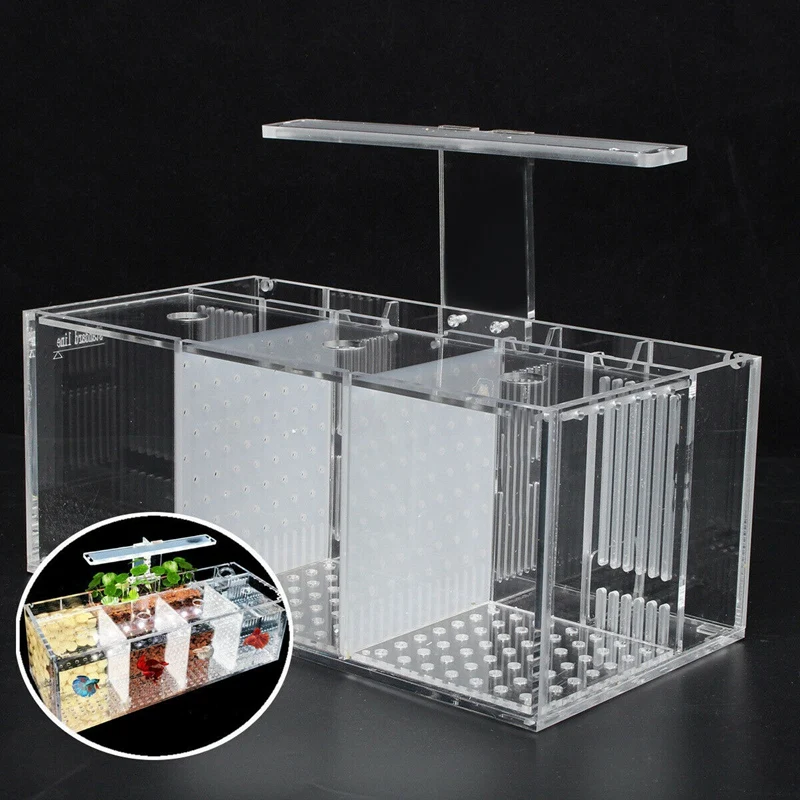 

Aquarium LED Acrylic Betta Fish Tank Set Mini Desktop Light Water Pump Filters-Triple