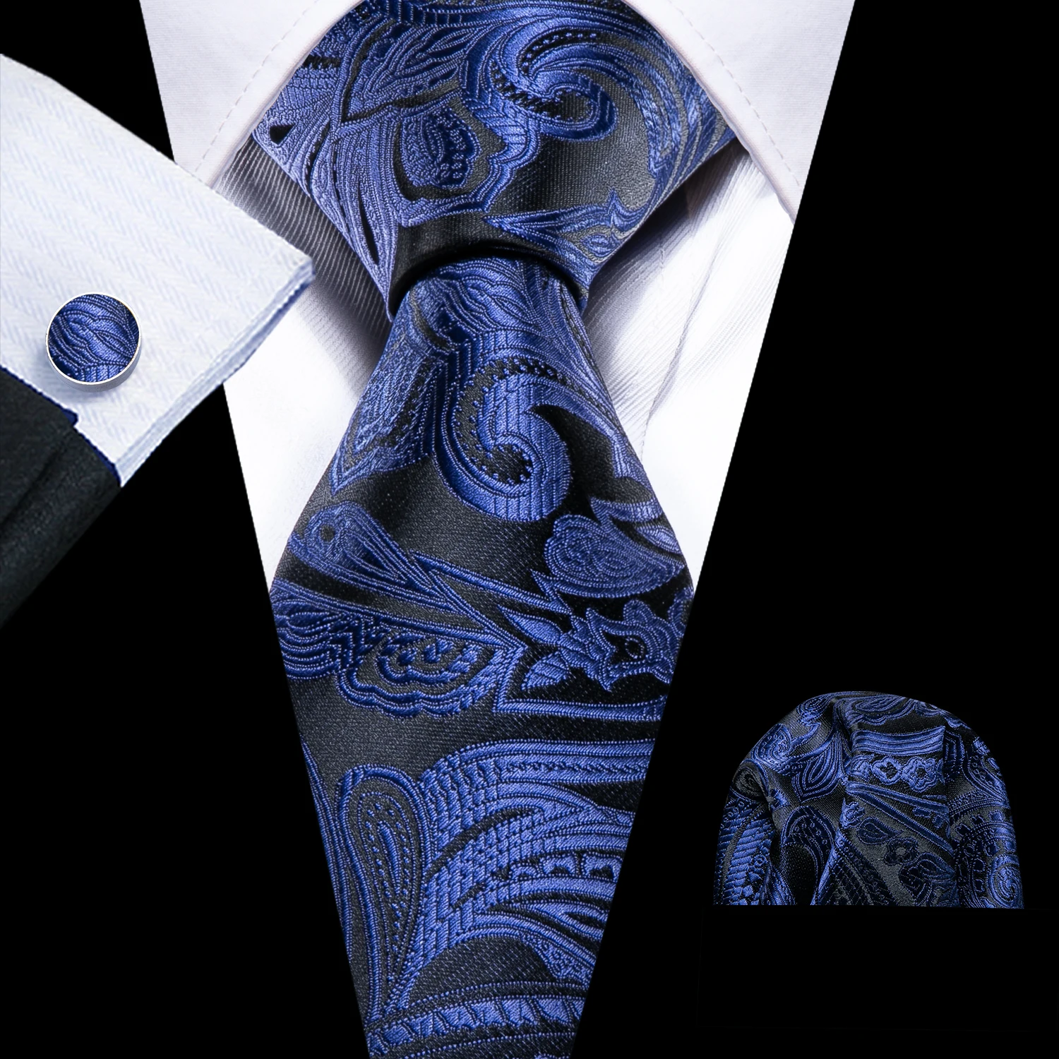 Модный темно-синий мужской свадебный галстук с пейсли, шелковые галстуки 8,5 см, деловой платок, запонка, галстук, стандартный галстук