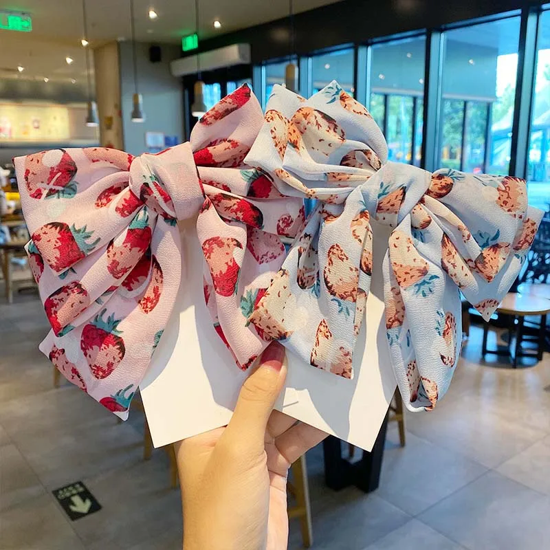 

Oaoleer Big Bows Hair Clips for Women Girls Ins Fashion Chiffon Strawberry Hair Bows Sweet Women Hairgrips Pins Accessories
