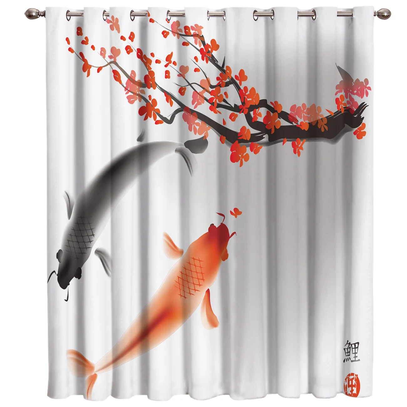 Чернильная картина занавеска для окна с рисунком вариколовых кои рыбок цветущей