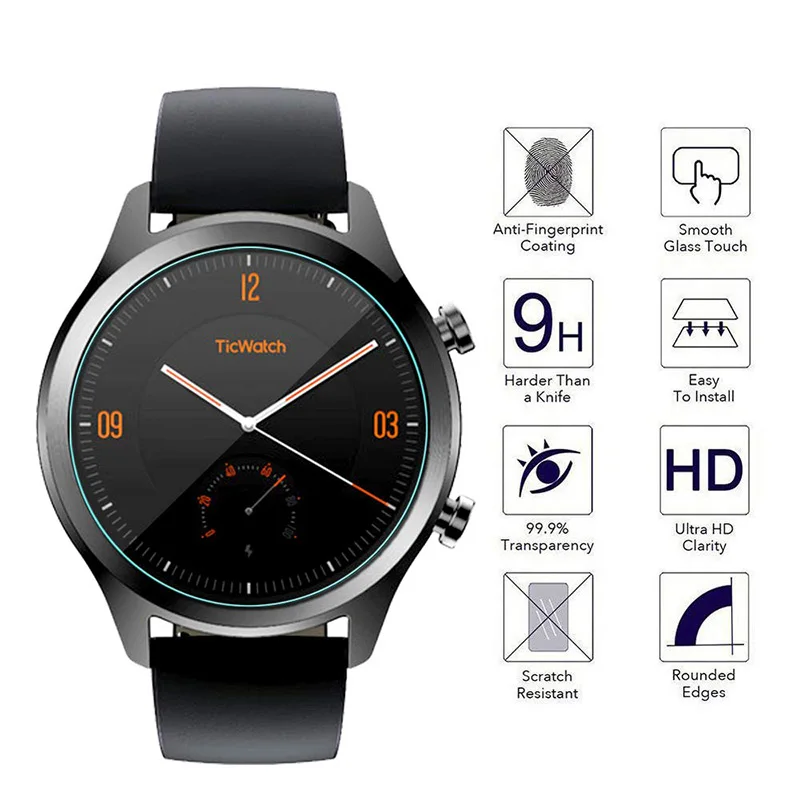 Закаленное стекло для смарт часов Ticwatch Pro / S/C2 0 3 мм 2 шт./упаковка|Защитные стёкла и