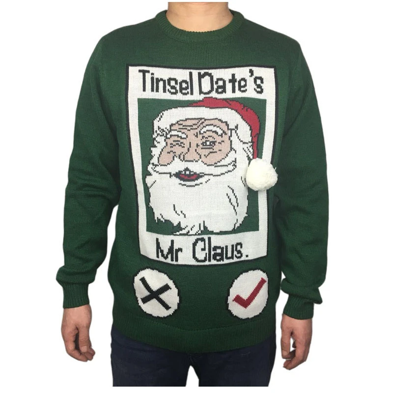 

Hilarious Men's Knitted Santa Claus Ugly Xmas Sweater Holiday Pullover Jumper Funny Tinsel Date's Ugly Christmas Sweater for Men