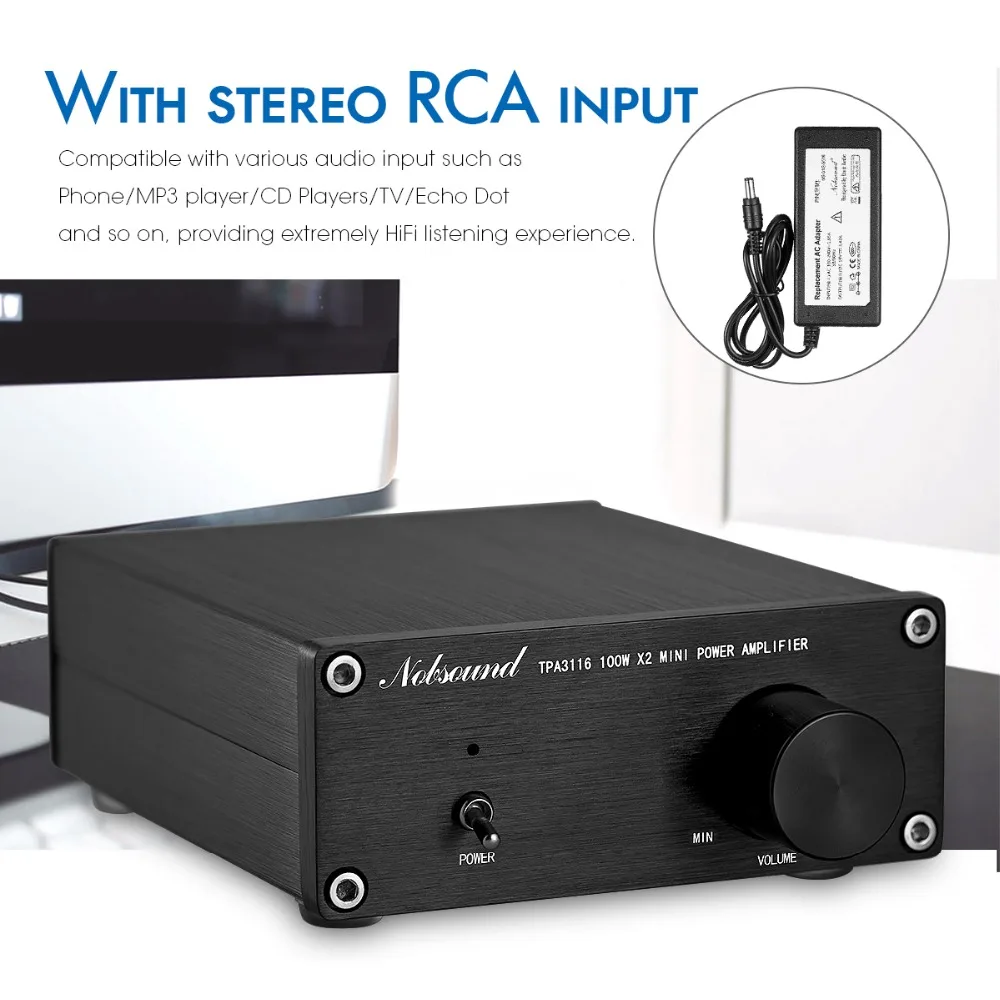 Nobsound Мини цифровой аудио усилитель мощности HiFi TPA3116 стерео музыка 2-канальный 100 Вт* 2 черный шасси