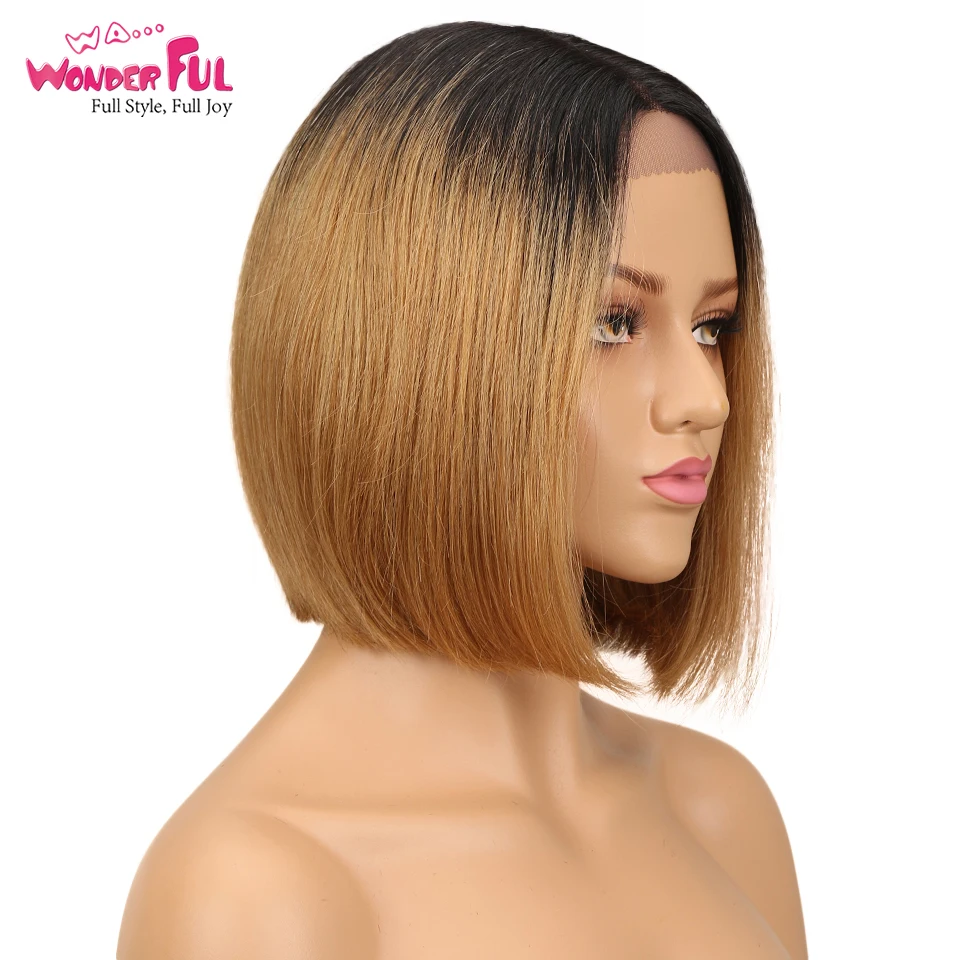 Чудесные короткие Боб часть кружево парики для чернокожих Для женщин перуанские