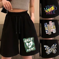 women loose style shorts drawstring elastic high waist sweatpants with pockets casual fitness shorts home street wear shorts