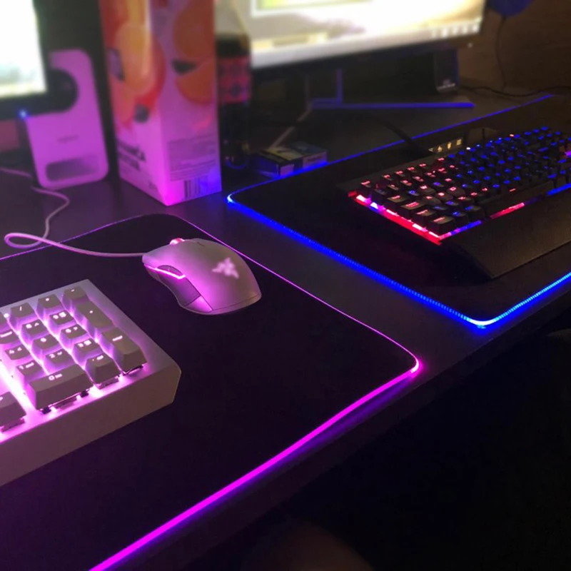 HECULAS RGB Led подсветка игровой коврик для мыши 80x30 см Большой размер резиновая основа мягкий коврик для мыши Противоскользящий коврик для мыши с блокирующим краем