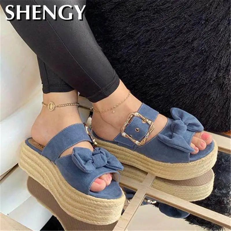 

2020 Women Slippers Summer Women's Bow-knot Sandals Hemp Rope Fashion Women Office Sandals Beach Slippers