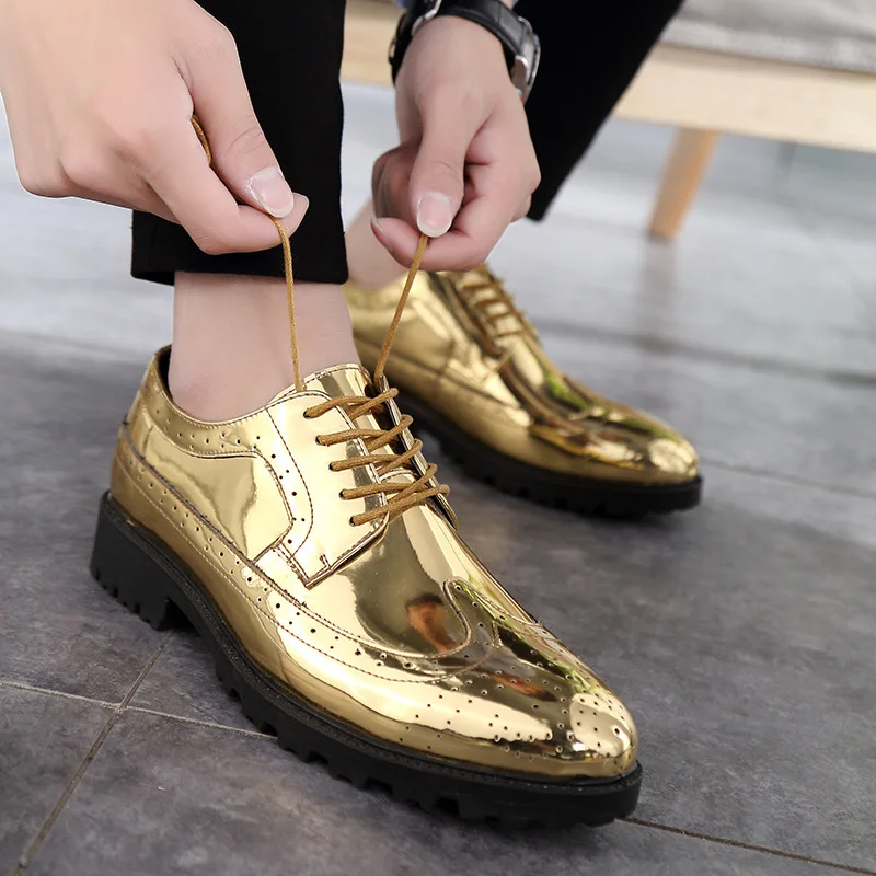 

2021 Casual Leather Shoes Men superstar Brogues formal leather shoes oxford gold shoes lace-up hombres silver large size 47 ghn