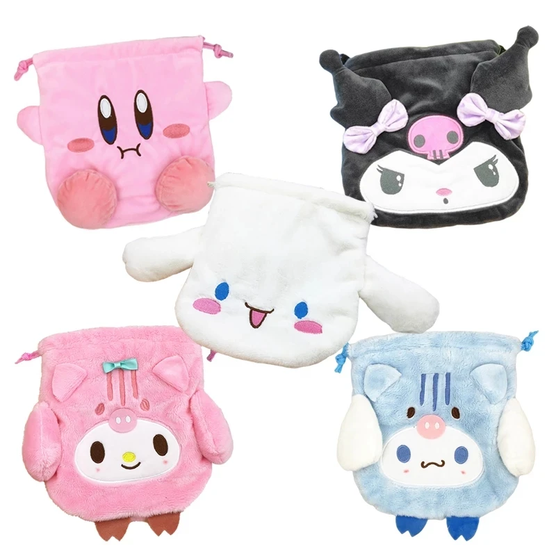 

Kawaii Cinnamoroll Sanrio Plushie My Melody Cute Kirby Plush Bag Soft Drawstring Pocket Anime Stuffed Animals Coin Purse Toys