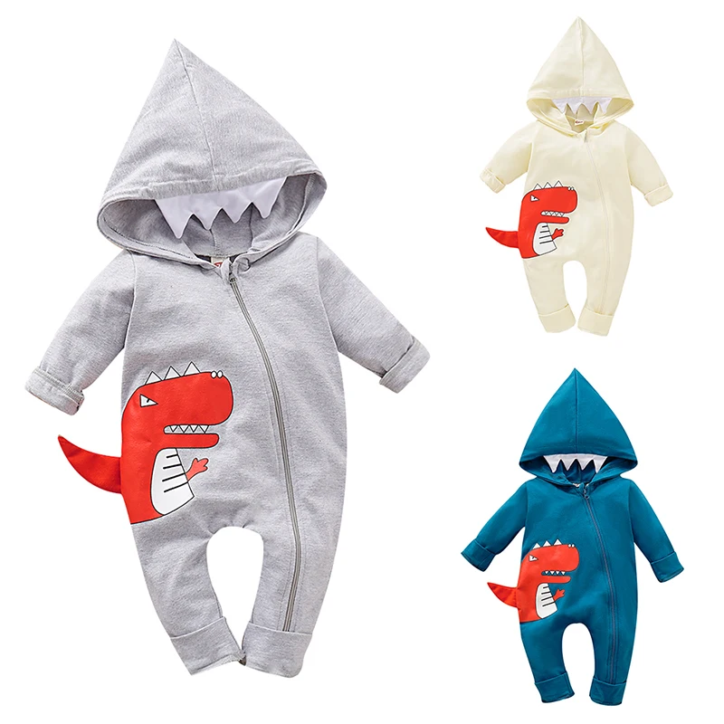 Детский комбинезон с капюшоном и рисунком динозавра для маленьких мальчиков