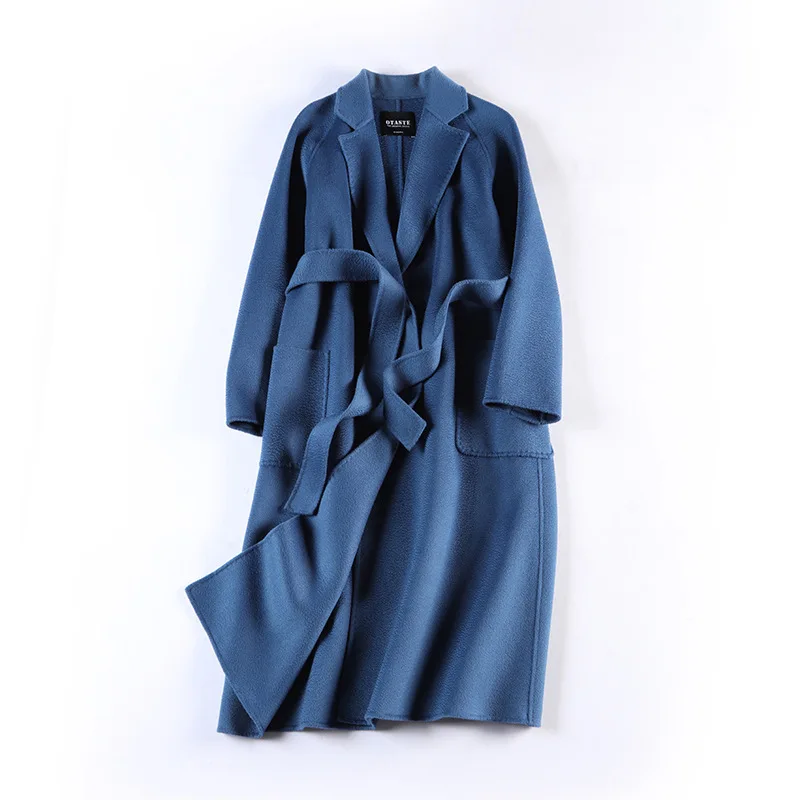 

Coat Women Winter 2020 Autumn Winter High Quality Korea Coat Water Wave Double-sided Cashmere Long Women 94.8%Wool Coat