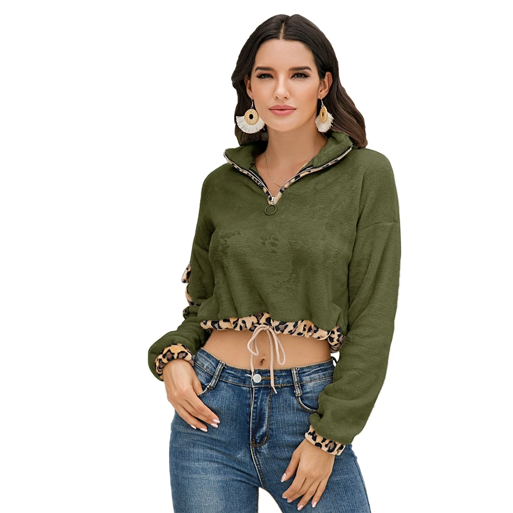 Свитшот женский с отложным воротником и длинным рукавом укороченный топ