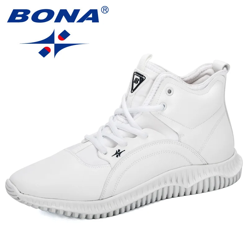 White BONA/Новинка года; дизайнерские уличные мужские модные кроссовки на шнуровке; сезон осень-зима; обувь на плоской подошве; zapatillas hombre; мужская обувь - Цвет: White